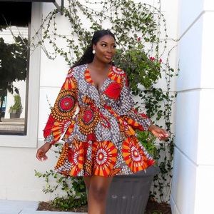 Flair by Ashi Ankara Long sleeve tiered dress size Medium
